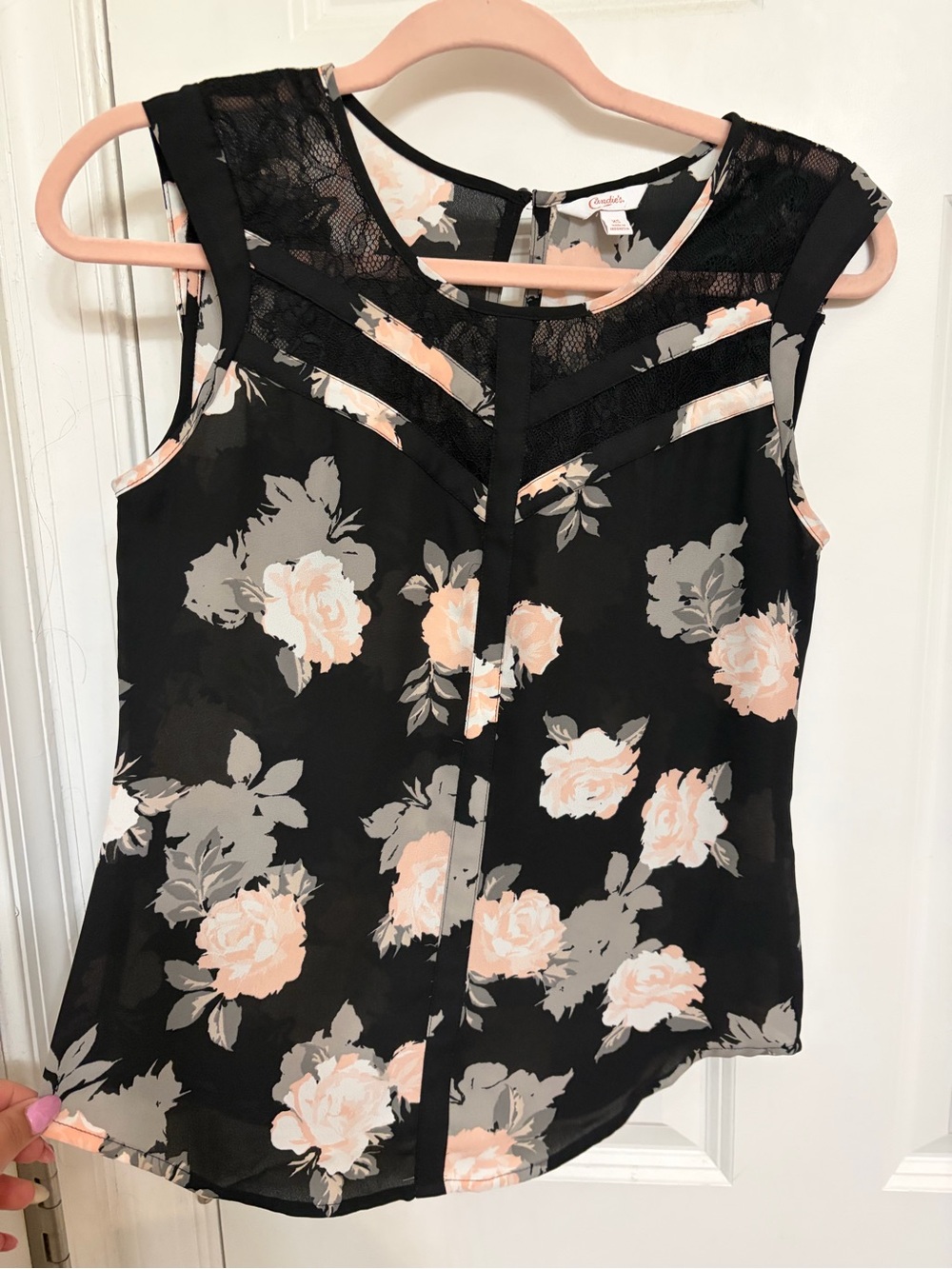 Candie's Black Floral Lace Yoke Sleeveless Camisole
